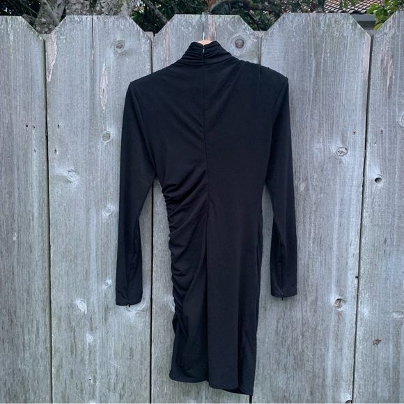 CINQ A SEPT Alina Dress Womens Sz 6 Black Ruched Bodycon Turtleneck Ruched - Picture 3 of 12